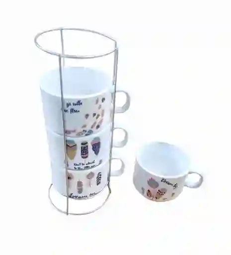 Set Pocillos Mugs Tacitas Con Base Metalica X 4 Café Tinto