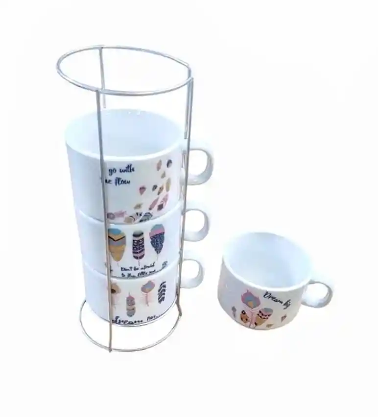 Set Pocillos Mugs Tacitas Con Base Metalica X 4 Café Tinto