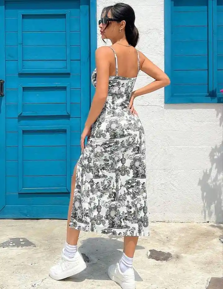 Vestido Mujer Tipo Camisola Estampado Completo Muslo Abierto Talla M/l