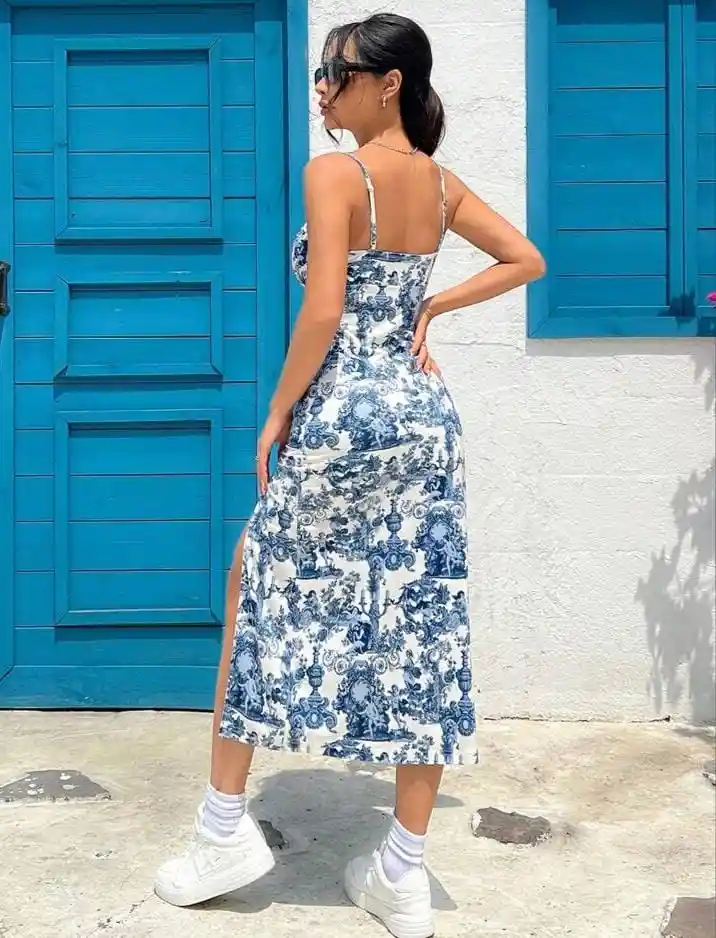 Vestido Mujer Tipo Camisola Estampado Completo Muslo Abierto Talla M/l