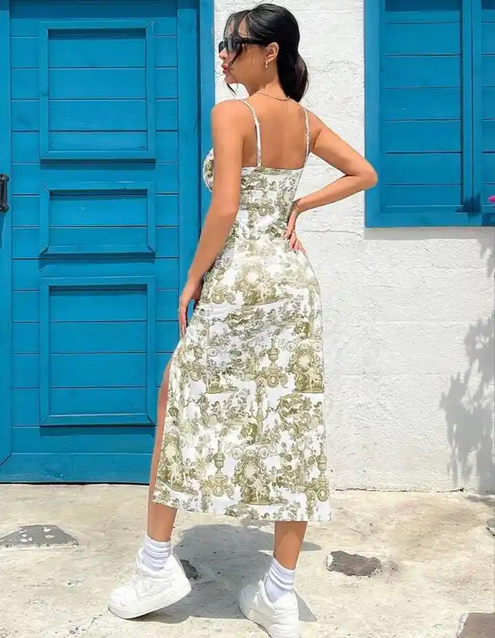 Vestido Mujer Tipo Camisola Estampado Verde Esmeralda Talla M/l