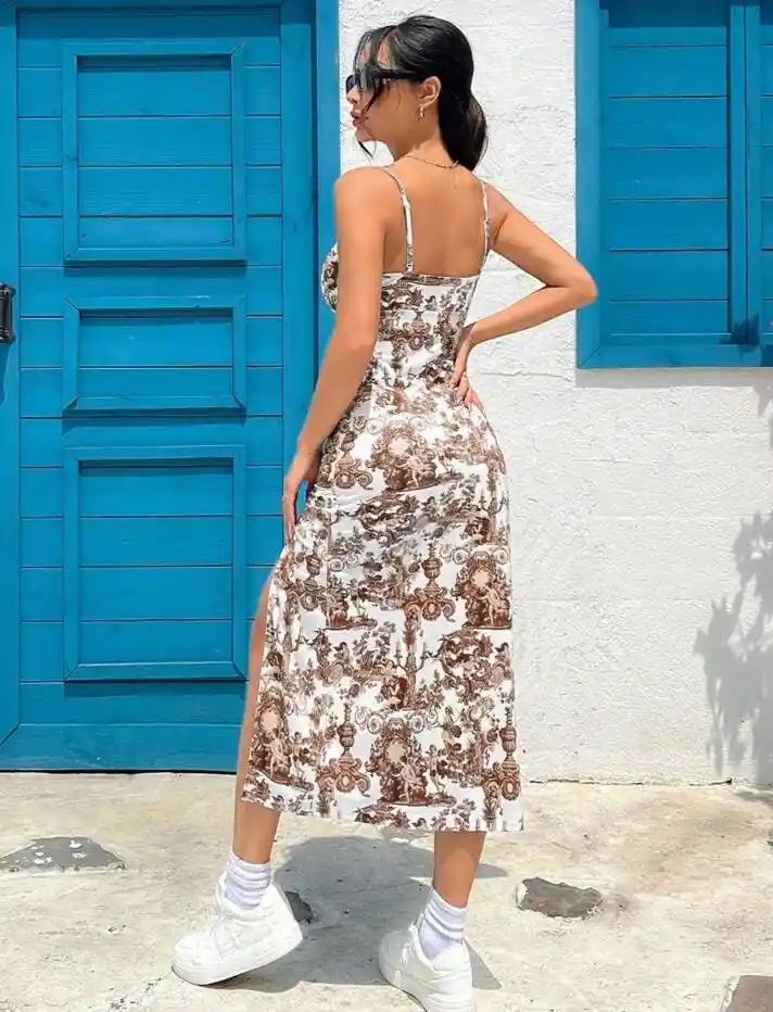 Vestido Mujer Tipo Camisola Estampado Completo Muslo Abierto Talla S/m