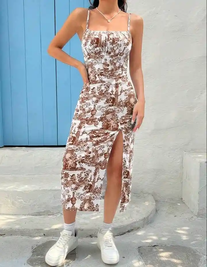 Vestido Mujer Tipo Camisola Estampado Completo Muslo Abierto Talla S/m