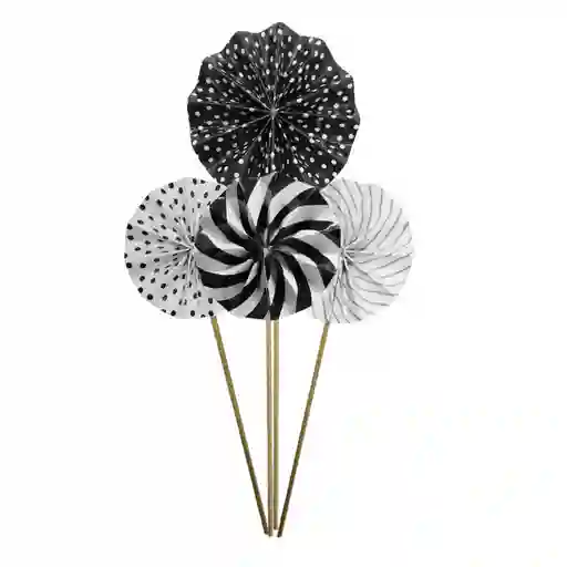 Topper De Torta Abanico Negro Blanco X 4 Und