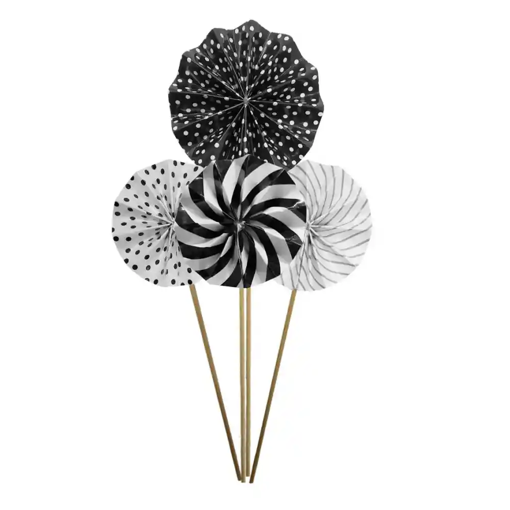 Topper De Torta Abanico Negro Blanco X 4 Und