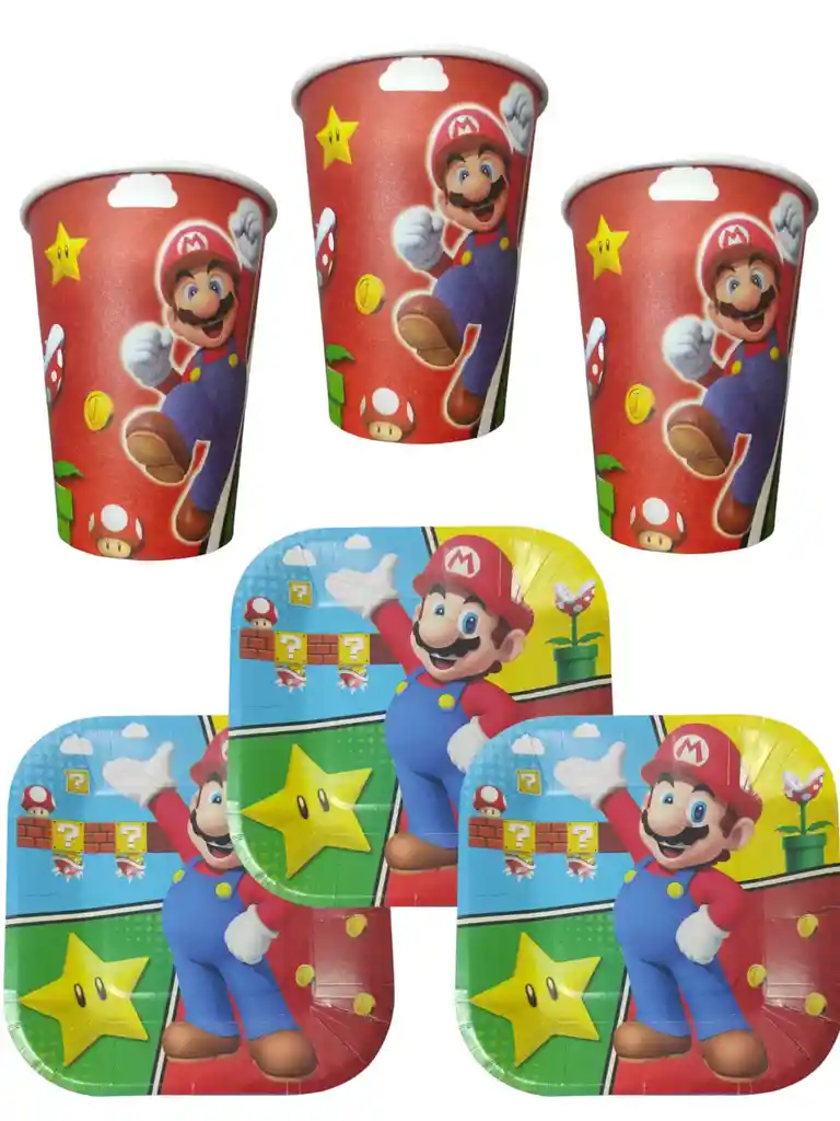 10 Platos Y Vasos Desechables Fiesta Super Mario Bros Cumple