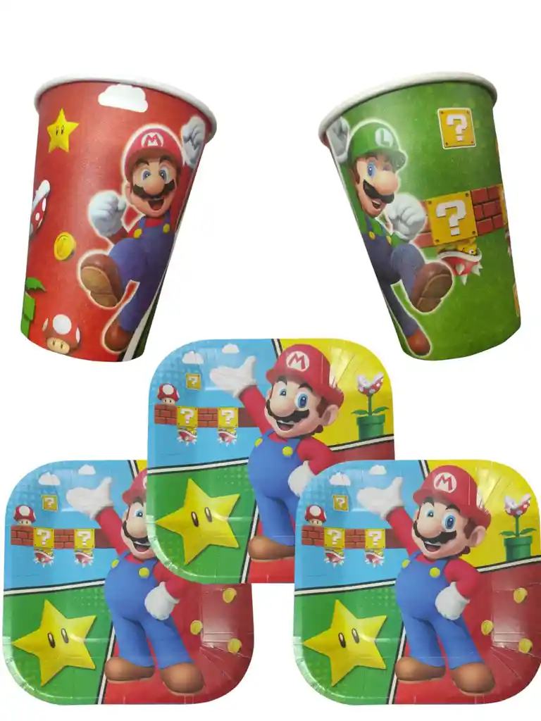 10 Platos Y Vasos Desechables Fiesta Super Mario Bros Cumple