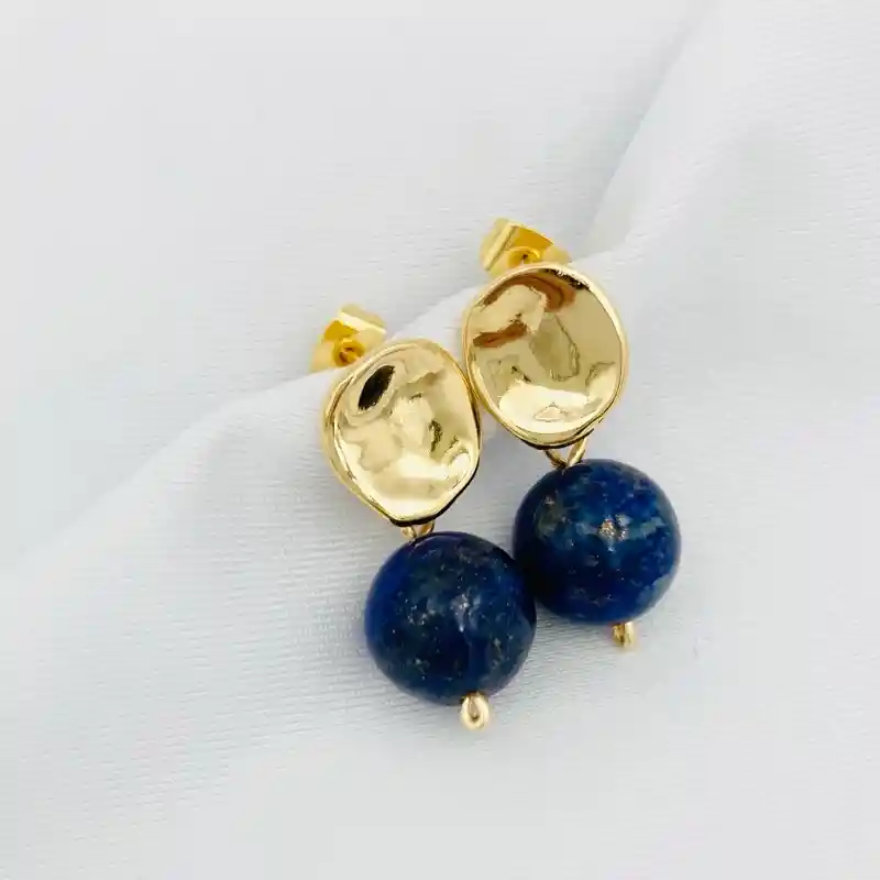 Aretes Dorados Con Piedra Lapislazuli