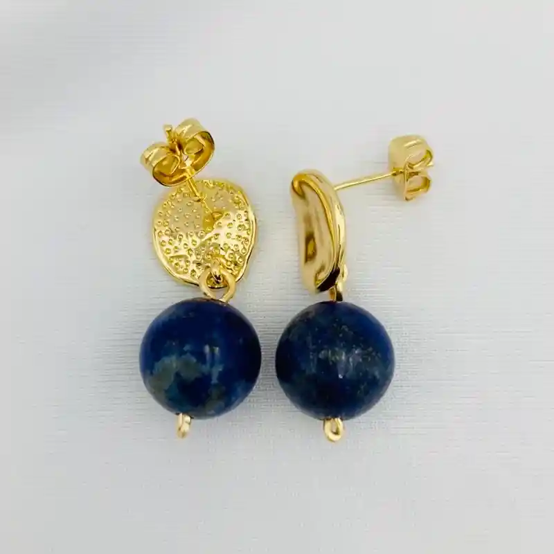 Aretes Dorados Con Piedra Lapislazuli