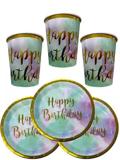 10 Platos Y Vasos Desechables Fiesta Happy Birthday Cumpleañ