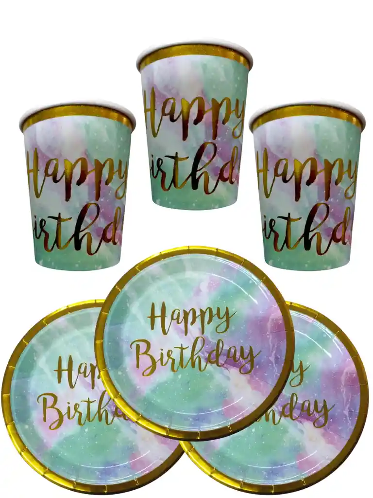 10 Platos Y Vasos Desechables Fiesta Happy Birthday Cumpleañ
