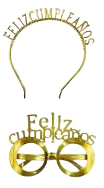 Diadema Feliz Cumpleaños Con Gafas Dorada