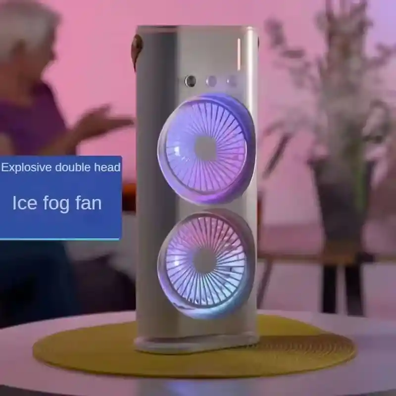 Ventilador De Mesa Escritorio Recargable Con Movimiento Y Luz