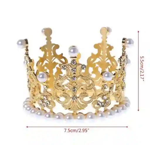 Corona De Perlas Metalica Mediana Dorada X 1 Unidad