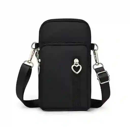 Bolso Cruzado Telefono Corazon Ajustable Negro