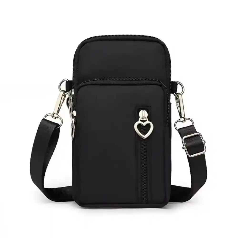 Bolso Cruzado Telefono Corazon Ajustable Negro