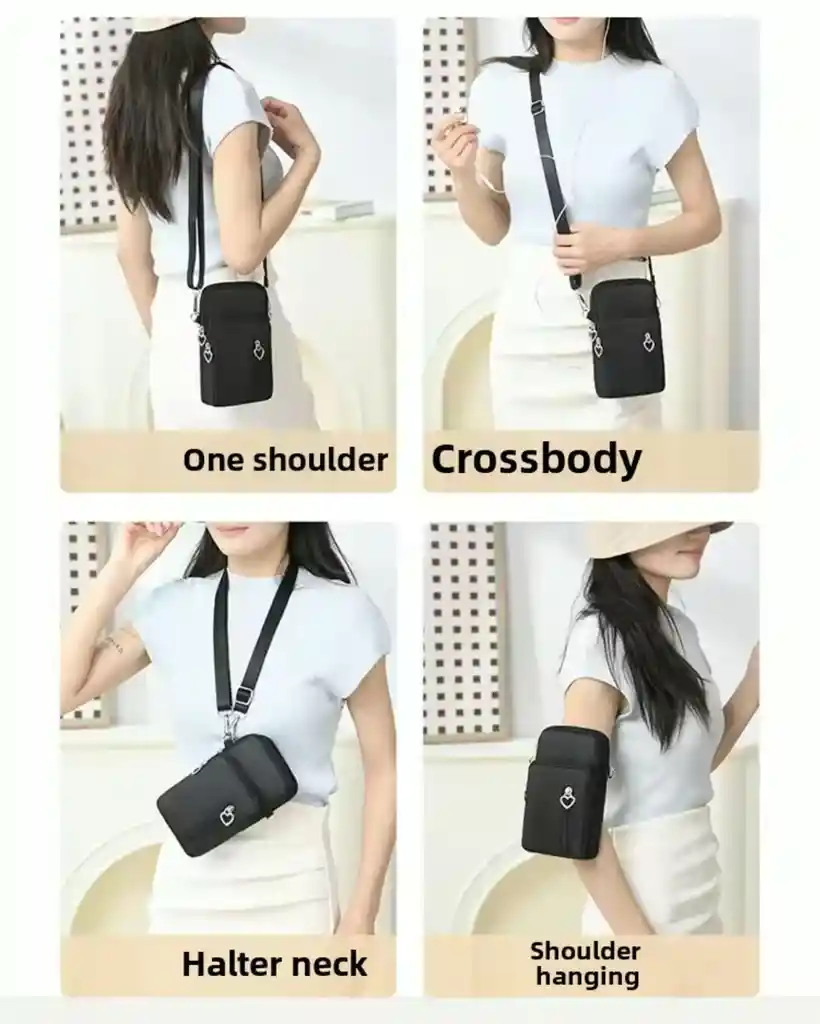 Bolso Cruzado Telefono Corazon Ajustable Negro