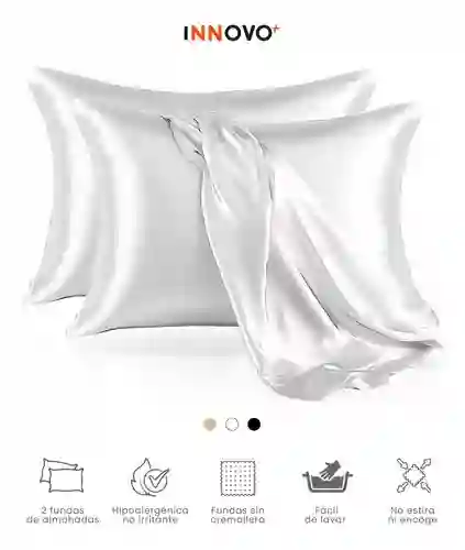 Fundas Para Almohada Satín Seda Cuida Cabello Piel Anti Friz Color Blanco Innovo
