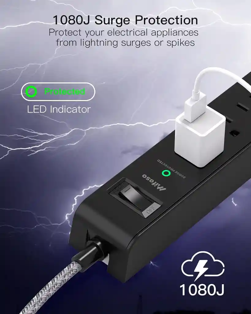 Extension Electrica Multitoma Enchufe Plano Cortapicos 3met