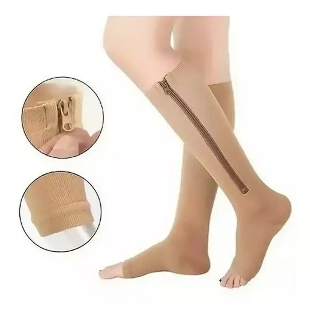 Medias De Compresion Anti Varice - Con Cremallera Beige
