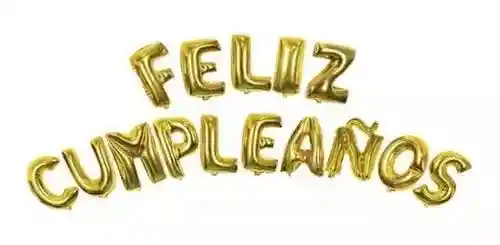 Letrero Globos Bombas Feliz Cumpleaños Dorado