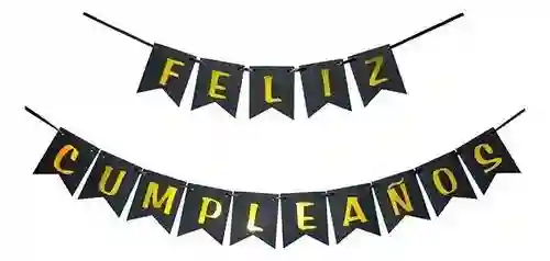 Guirnalda Feliz Cumpleaños Banderin Negra