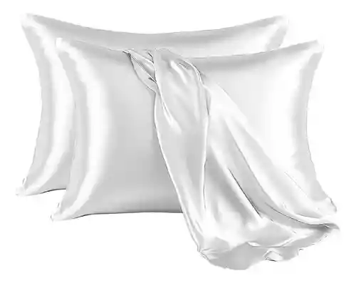 Fundas Para Almohada Satín Seda Cuida Cabello Piel Anti Friz Color Blanco Innovo