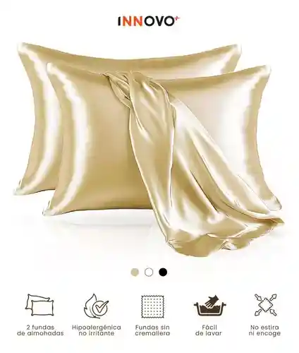 Fundas Para Almohada Satín Seda Cuida Cabello Piel Anti Friz Gold Innovo