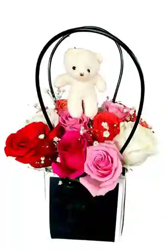 Arreglo De Rosas Con Oso Mini