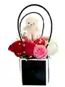 Arreglo De Flores Rosas Con Oso Mini
