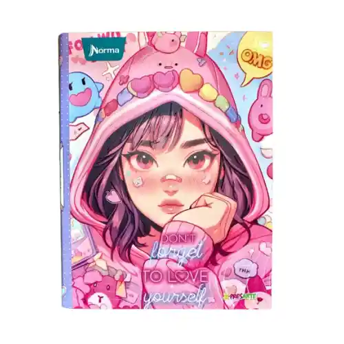 Cuaderno Cosido Pasta Dura Norma 90 Hojas Linea Corriente Con Hoja De Sticker (diferentes Motivos)