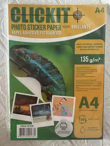 Papel Fotografico Adhesivo Clickit 135 G/m Paquete X50