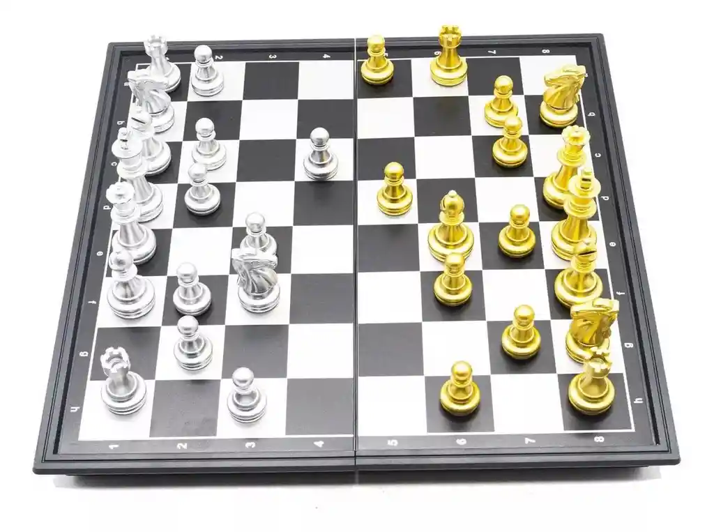 Ajedrez Magnético Lujoso 25x25, Piezas Doradas Y Plateadas