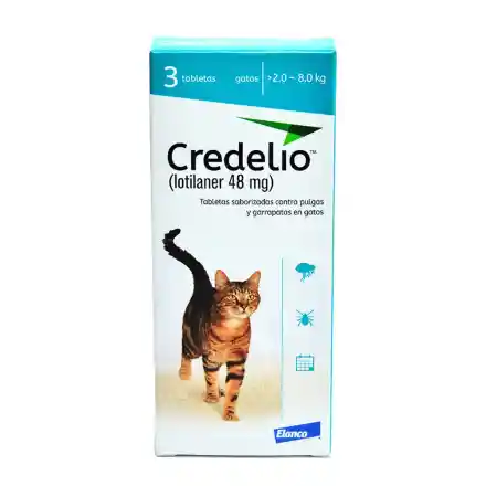 Credelio Cat Por 48mg Para Gatos De (2 A 8kg) 3 Tbls Azul