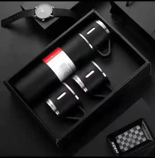Termo Portatil Negro Acero 500 Ml 3 Tazas