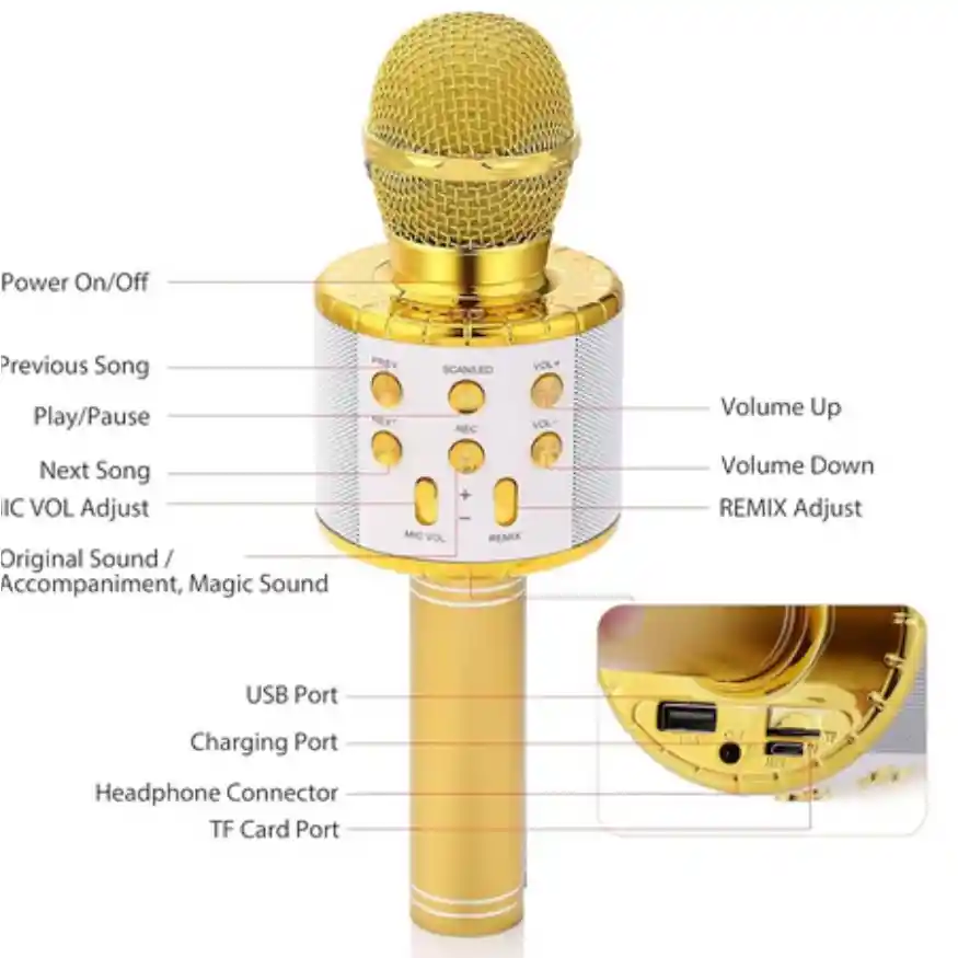 Micrófono Parlante Karaoke Bluetooth Portátil Inalámbrico