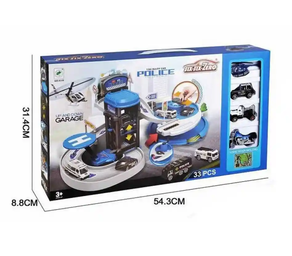 Pista De Carros Garaje Policía 3 Niveles Licuadora 33 Pcs