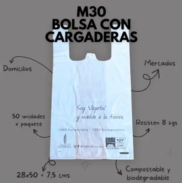 Bolsas Ecológicas T30 X 100 Unidades - Son De Maíz ,compostables Y Biodegradables