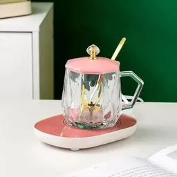 Taza Eléctrica Con Calentador Portátil De Cristal Color Rosa