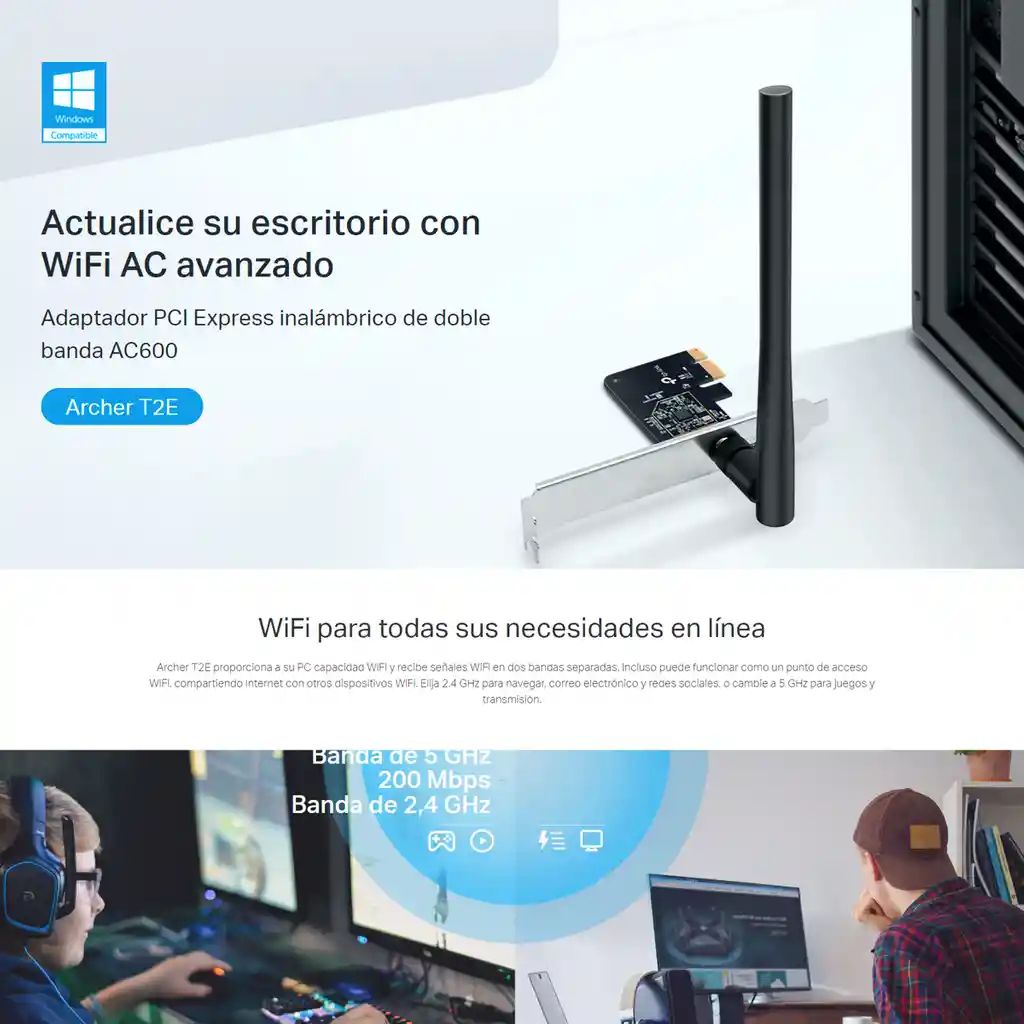 Tarjeta De Red Pci-e Wifi Dualband Ac600 Tp-link Archer T2e