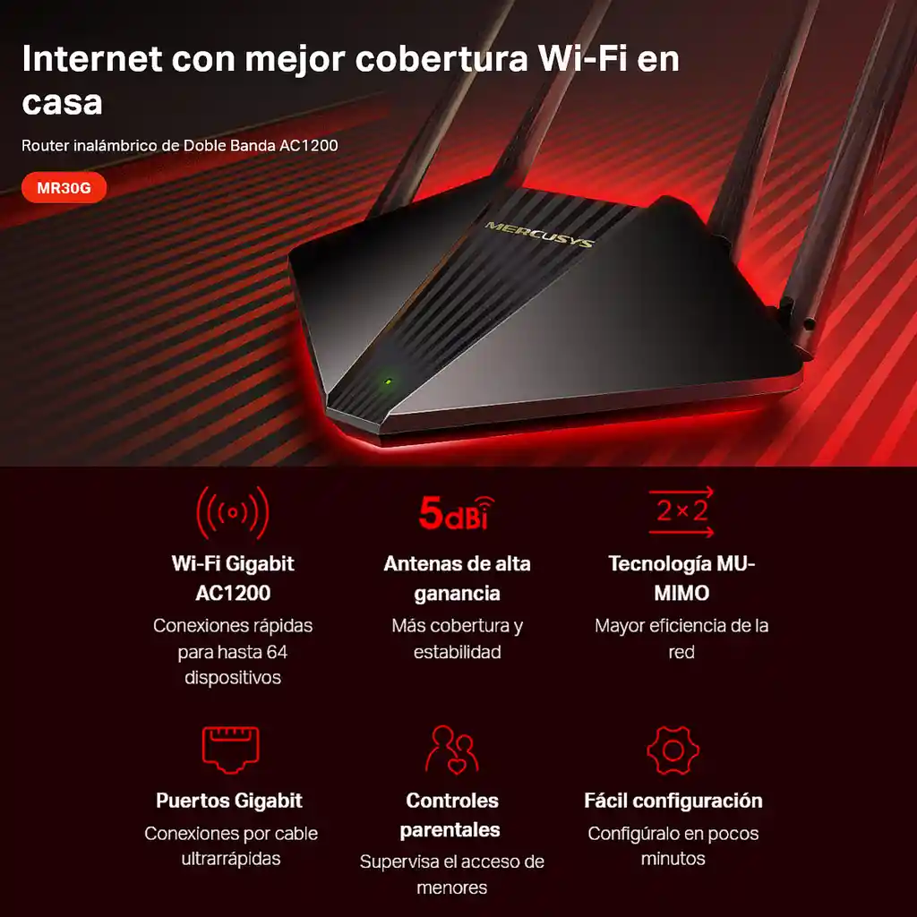 Router Gigabit Wifi De Doble Banda Ac1200 Mercusys Mr30g