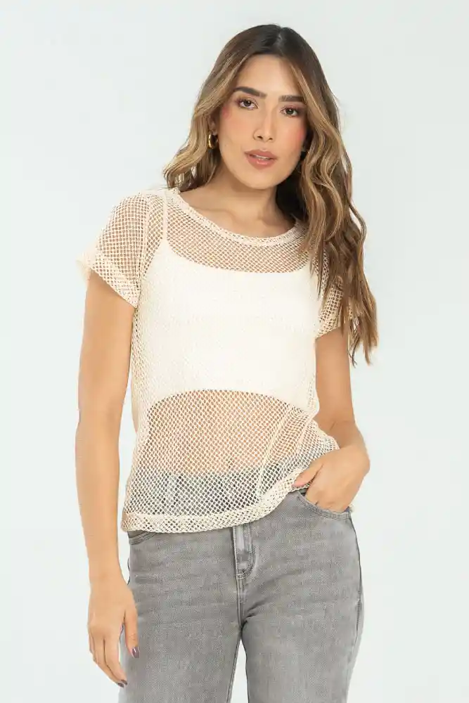 Camiseta Malla Color Marfil Talla L
