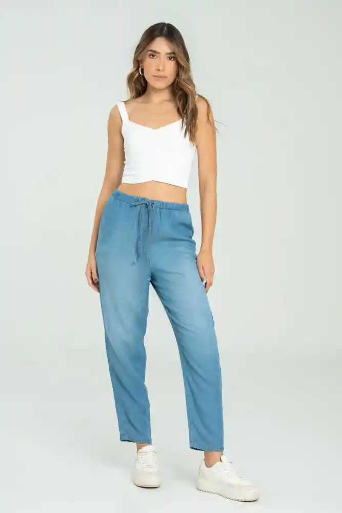 Pantalon Harem Color Azul Medio Talla 14