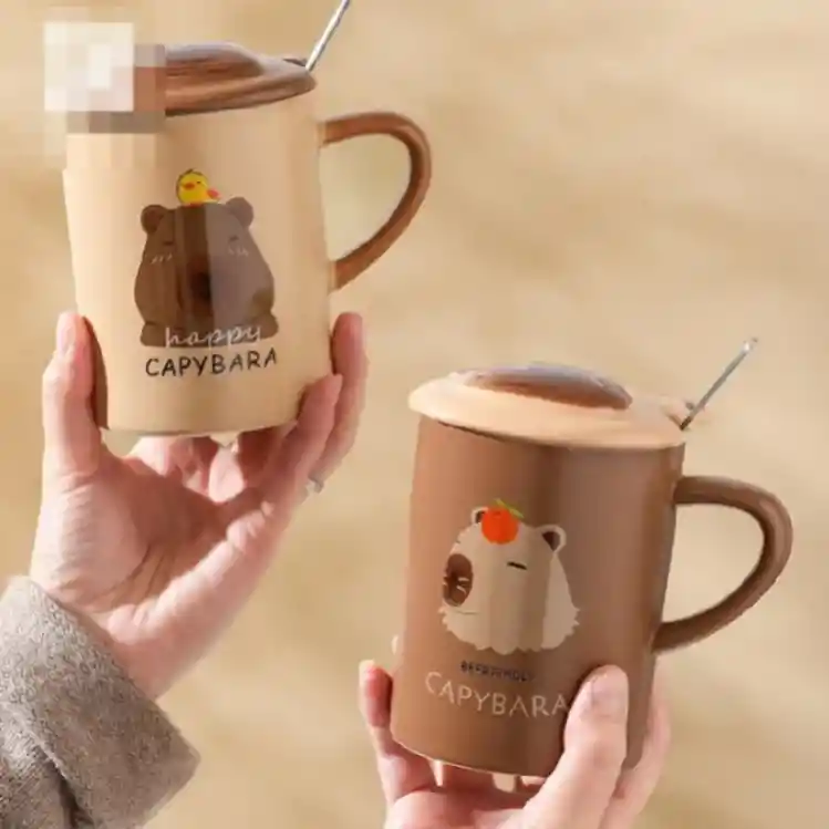 Mug Capibara Taza Cerámica Carpincho Tapa Adorable Café
