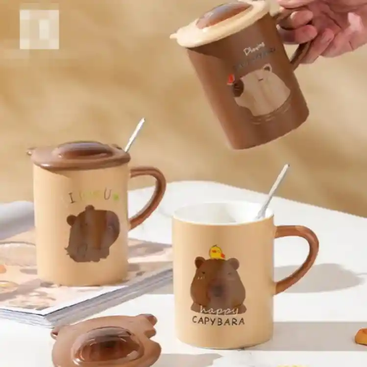 Mug Capibara Taza Cerámica Carpincho Tapa Adorable Café