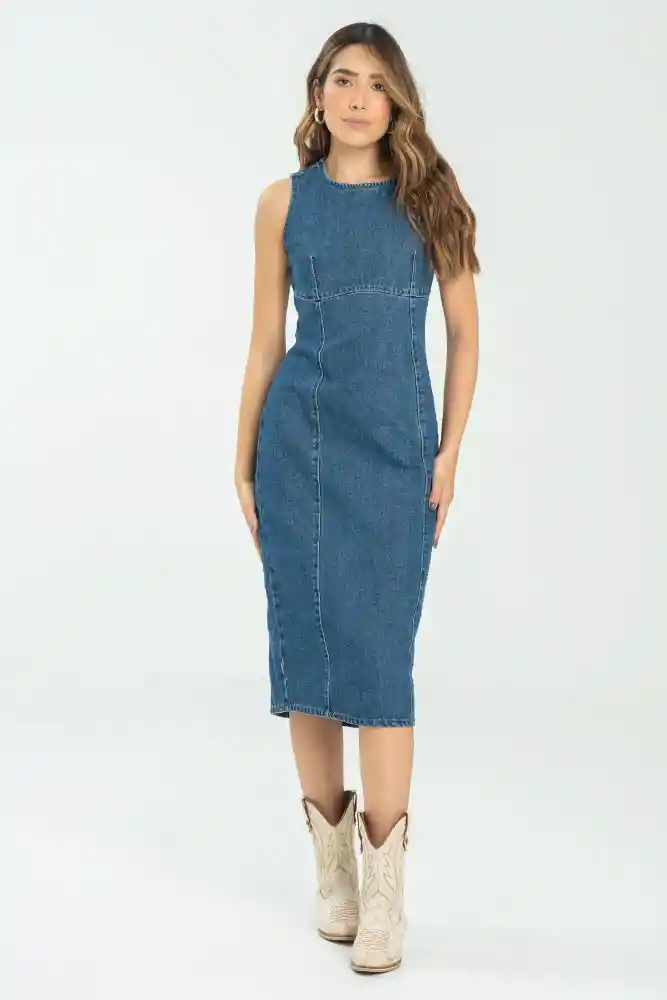 Vestido Midi Color Azul Oscuro Talla M