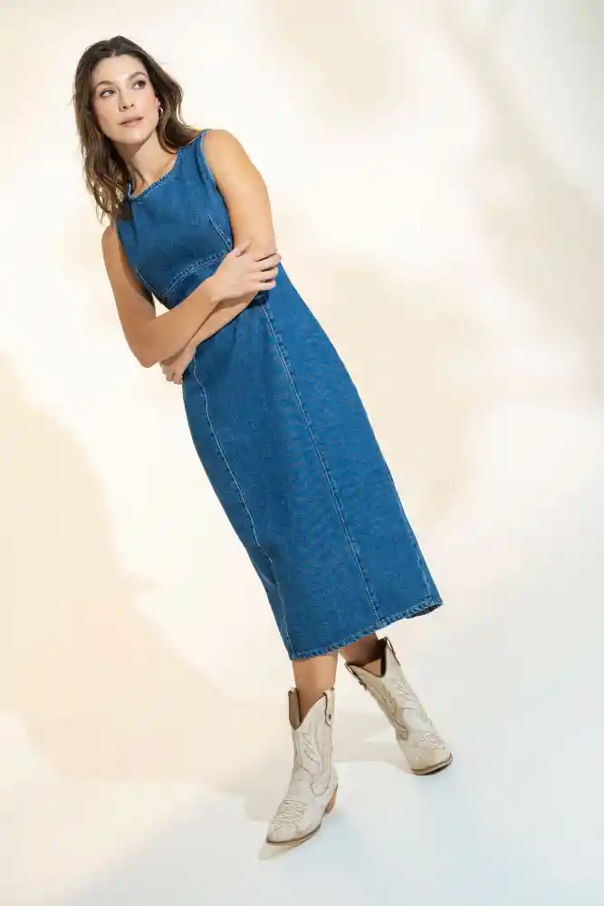 Vestido Midi Color Azul Oscuro Talla S