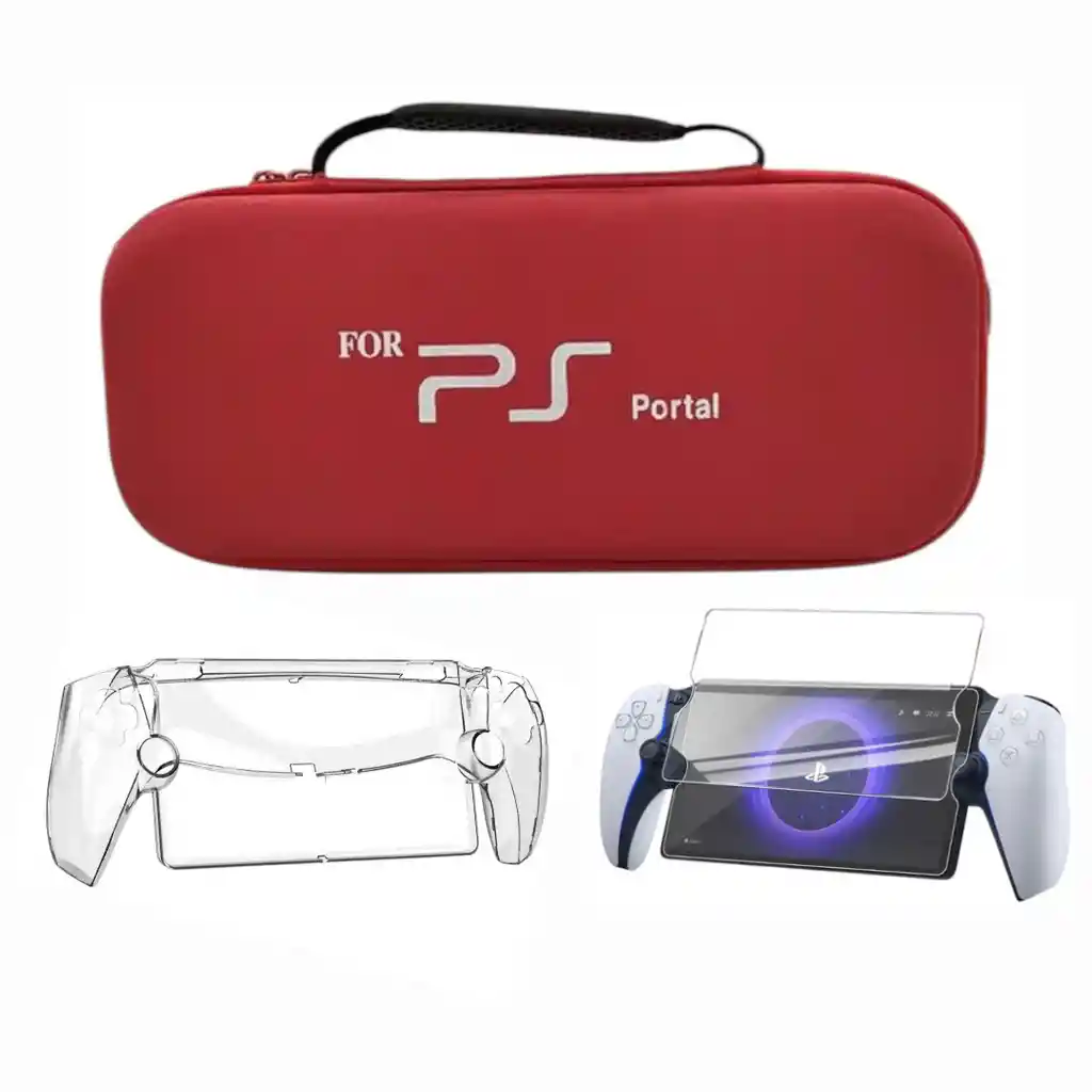 Estuche Rojo + Acrilico + Vidrio Para Playstation Portal Ps Portal