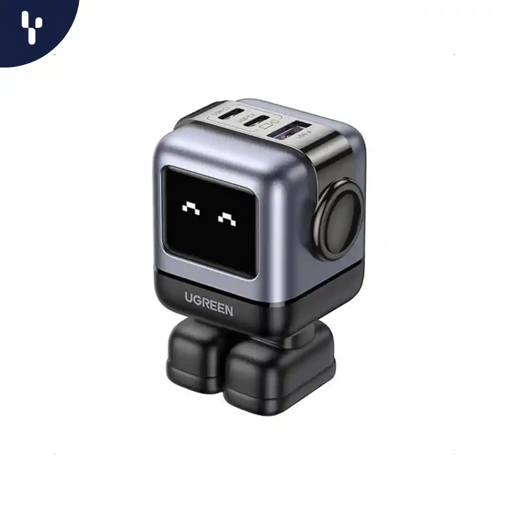 Cargador Ugreen Robot Rg De 65w Con 3 Puertos 2xusb-c 1xusb-a Color Negro Certificado