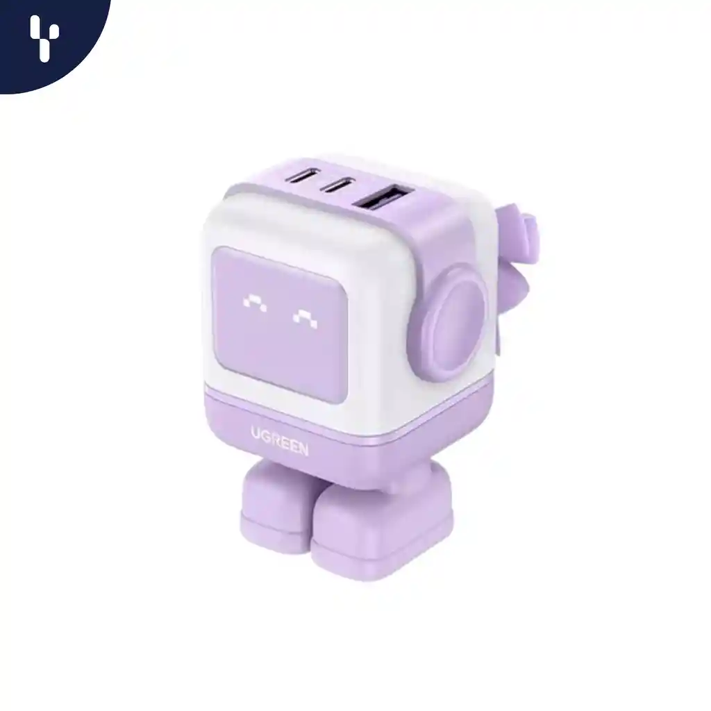 Cargador Ugreen Robot Rg De 65w Con 3 Puertos 2xusb-c 1xusb-a Color Lila Certificado